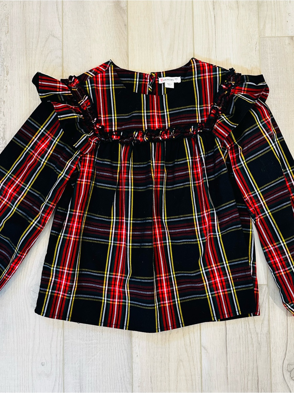 Crewcuts Red Black Plaid Ruffle Yoke Top